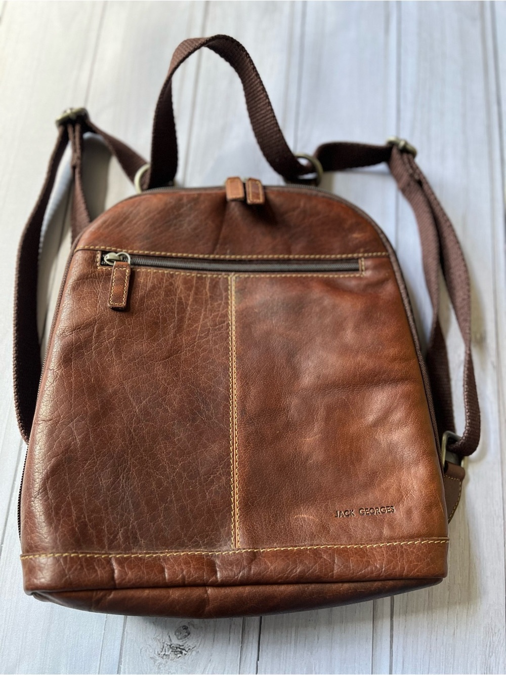 Jack Georges Voyager brown convertible backpack crossbody shoulder leather bag